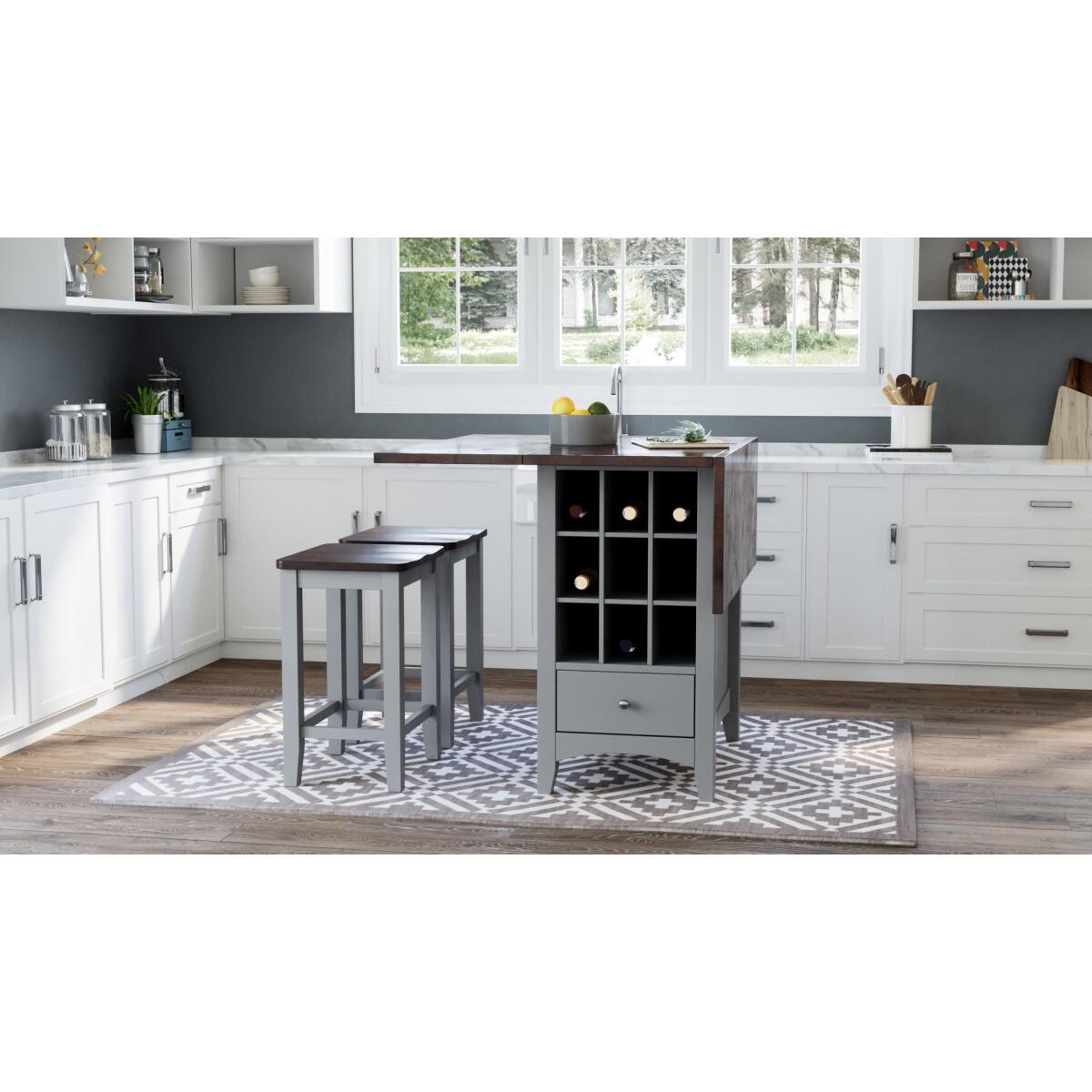 Asbury Park 3 Piece Drop Leaf Dining Set with Storage Grey Asbury Park 3 Piece Drop Leaf Dining Set with Storage Grey - Image 1