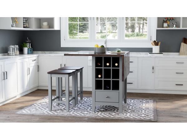 Asbury Park 3 Piece Drop Leaf Dining Set with Storage Grey Dining Sets Jofran