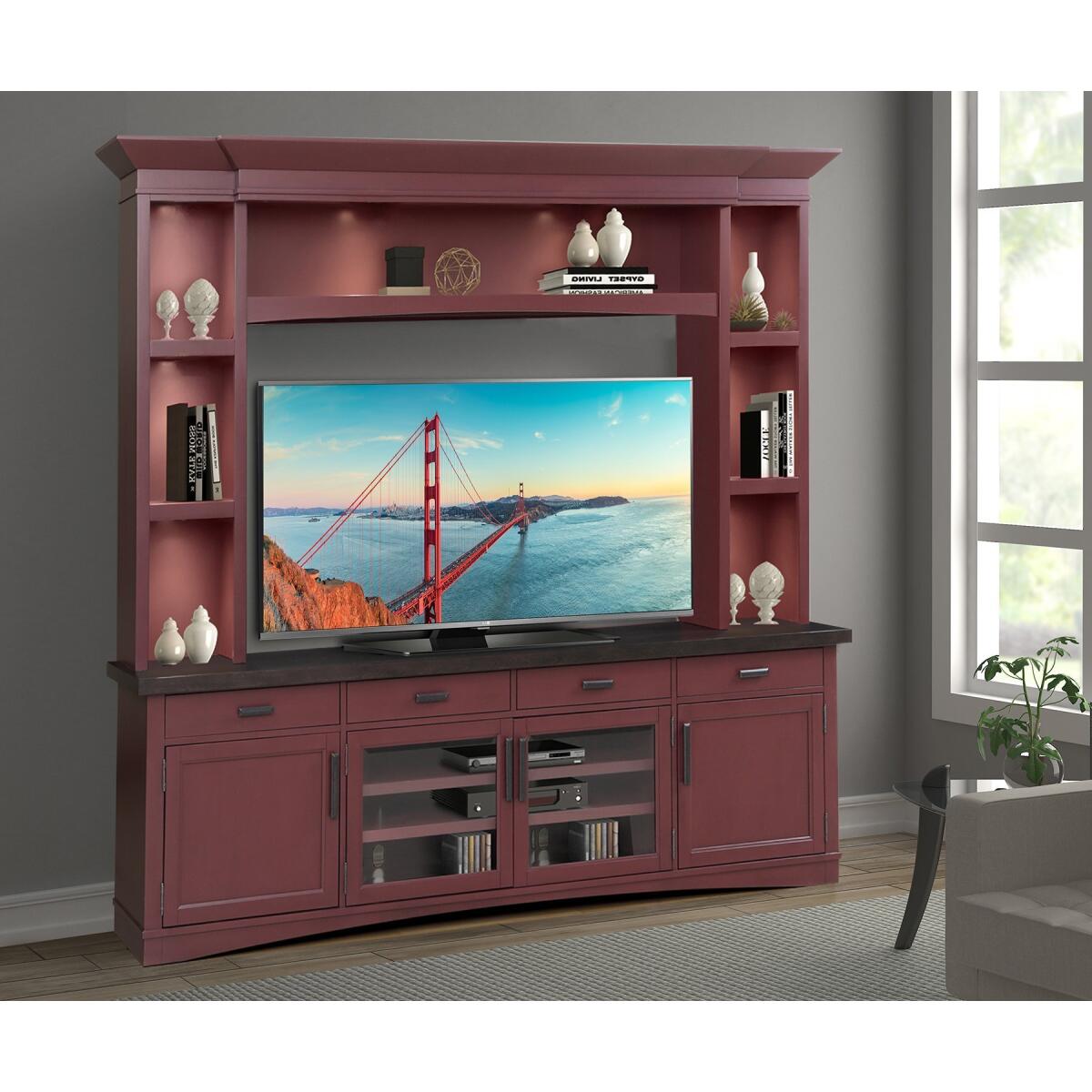 Americana Modern – Cranberry 92 In. Tv Console With Hutch And Led Lights Americana Modern - Cranberry 92 In. Tv Console With Hutch And Led Lights - Image 1