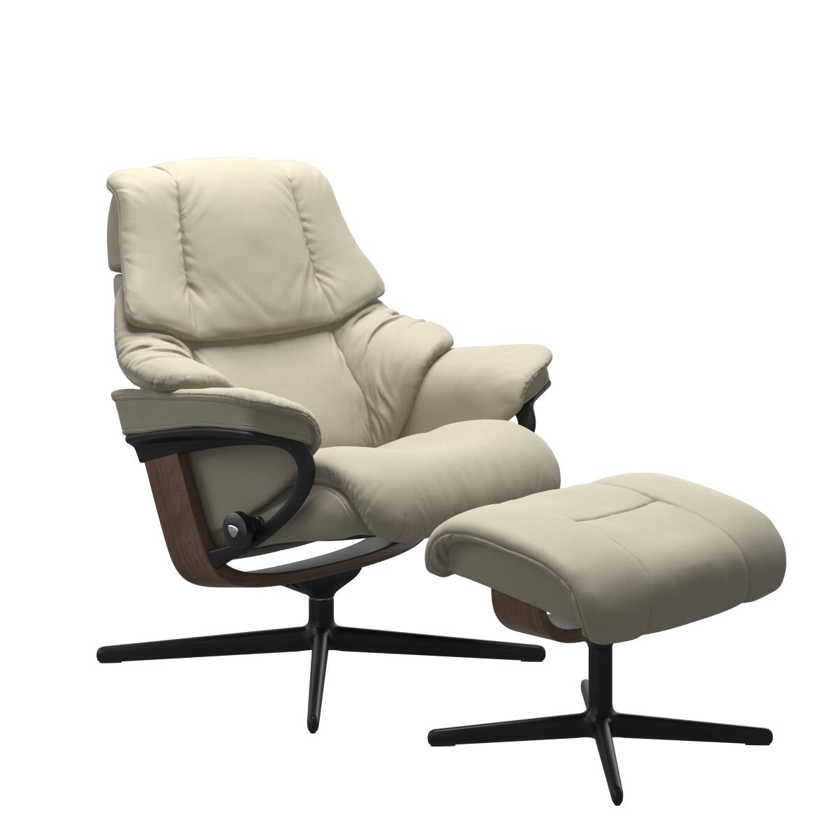 92c8fa92525fa435af785b4c72dded94 Stressless® Reno (S) Cross Base Recliner with Ottoman - Image 1
