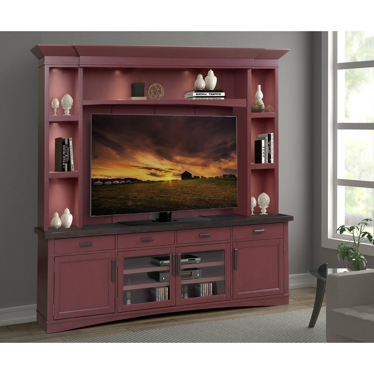 Americana Modern – Cranberry 92 In. Tv Console With Hutch, Backpanel And Led Lights Americana Modern - Cranberry 92 In. Tv Console With Hutch, Backpanel And Led Lights - Image 1