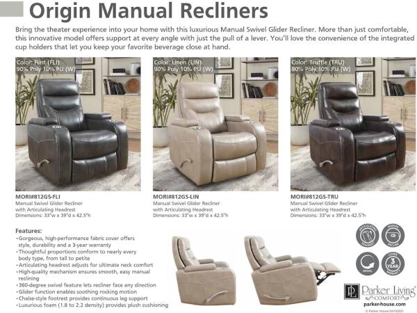 Origin Manual - Linen Manual Swivel Glider Recliner - Image 3