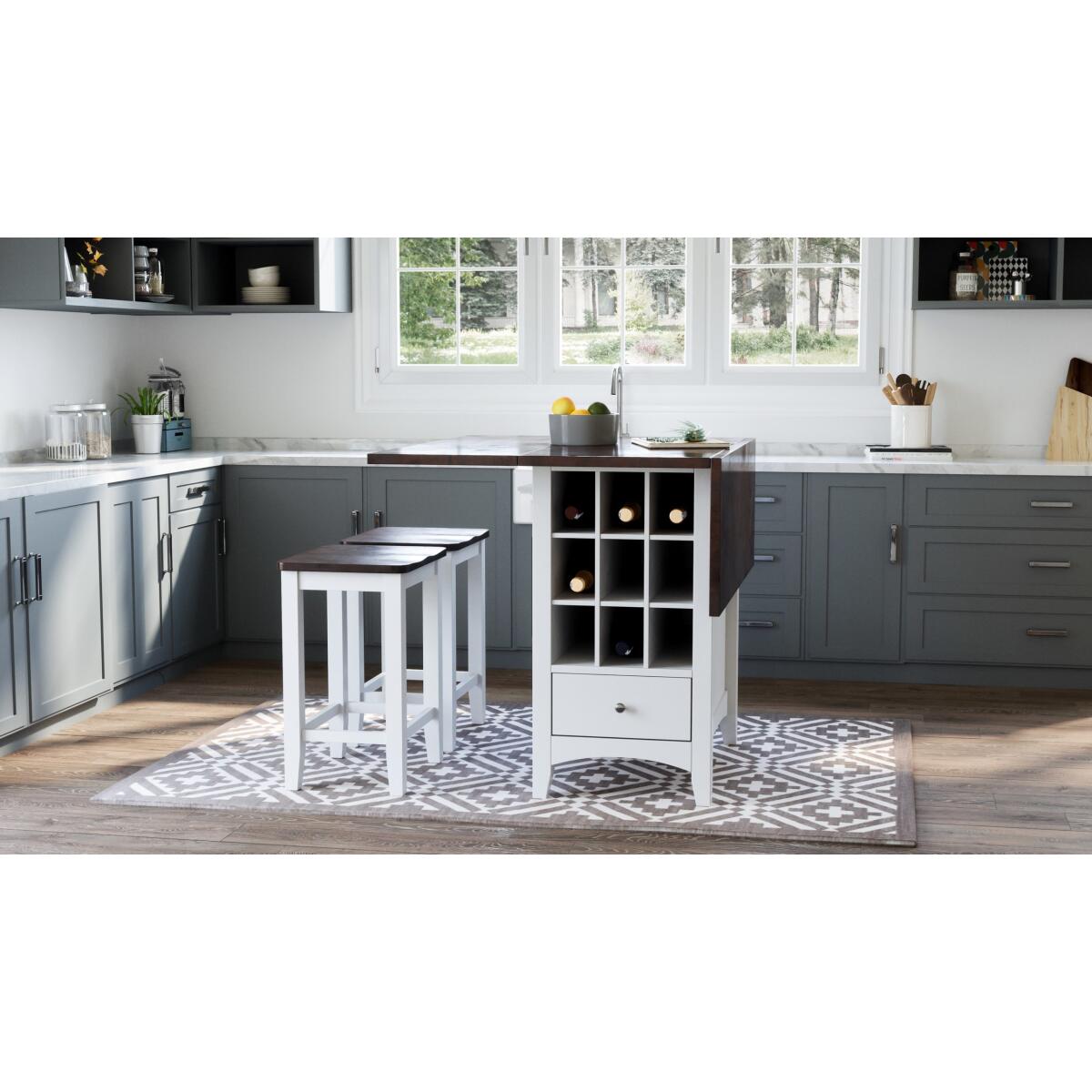 Asbury Park 3 Piece Drop Leaf Dining Set with Storage White Asbury Park 3 Piece Drop Leaf Dining Set with Storage White - Image 1